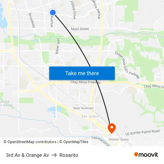 3rd Av & Orange Av to Rosarito map