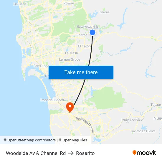 Woodside Av & Channel Rd to Rosarito map