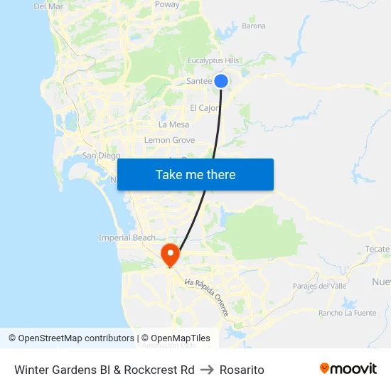 Winter Gardens Bl & Rockcrest Rd to Rosarito map