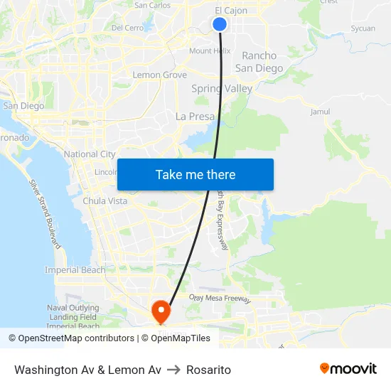 Washington Av & Lemon Av to Rosarito map