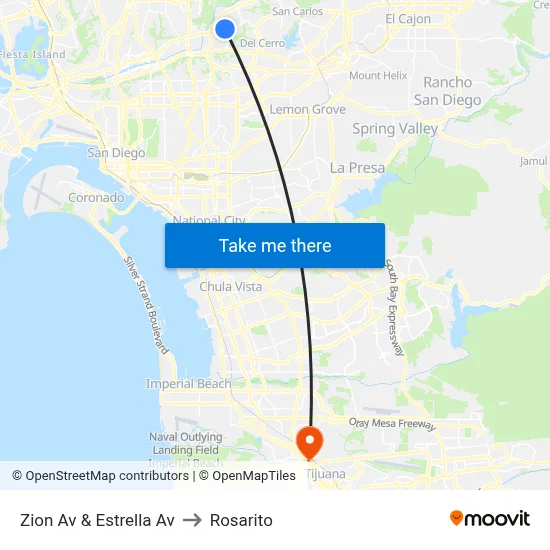 Zion Av & Estrella Av to Rosarito map
