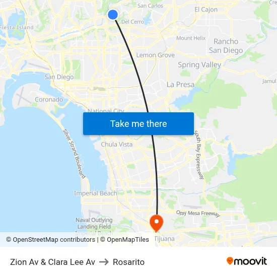 Zion Av & Clara Lee Av to Rosarito map