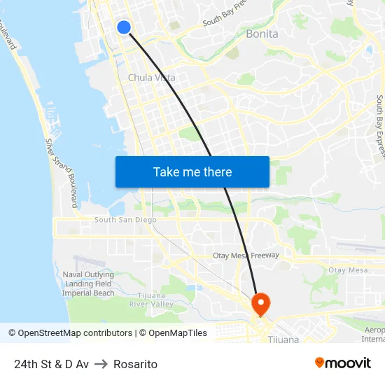 24th St & D Av to Rosarito map