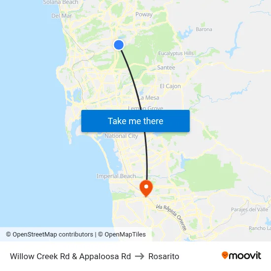 Willow Creek Rd & Appaloosa Rd to Rosarito map