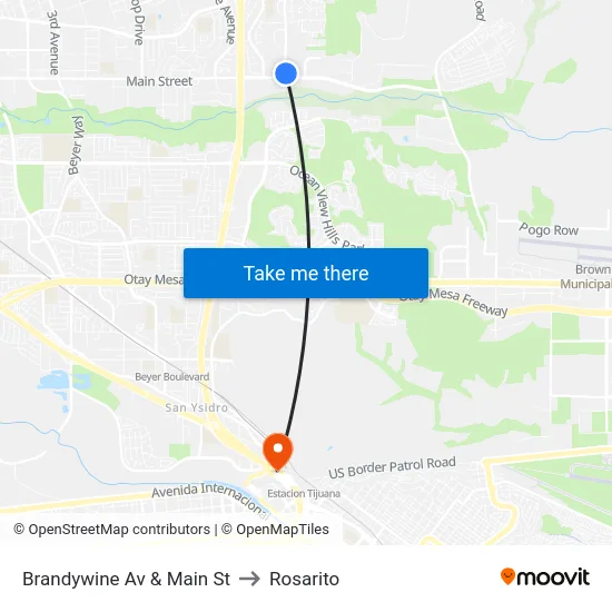 Brandywine Av & Main St to Rosarito map