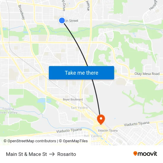 Main St & Mace St to Rosarito map