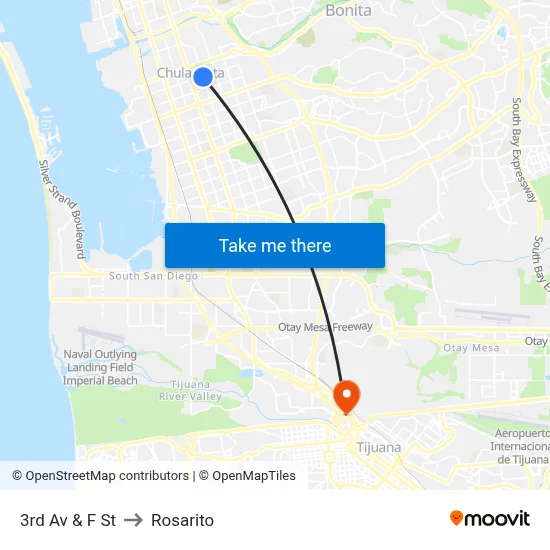 3rd Av & F St to Rosarito map