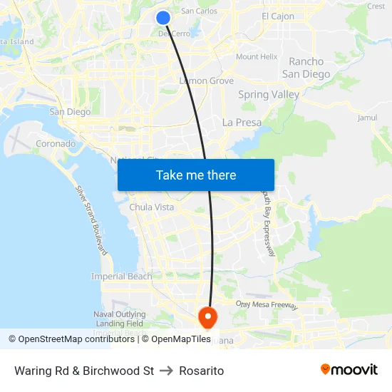 Waring Rd & Birchwood St to Rosarito map