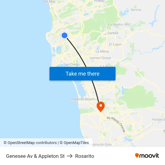 Genesee Av & Appleton St to Rosarito map