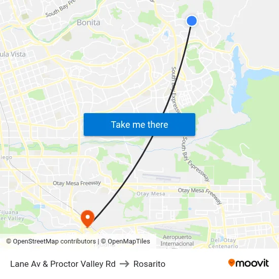 Lane Av & Proctor Valley Rd to Rosarito map
