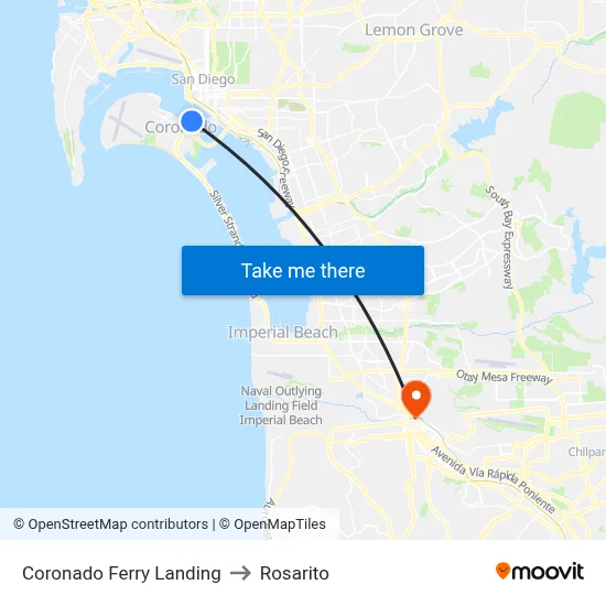 Coronado Ferry Landing to Rosarito map