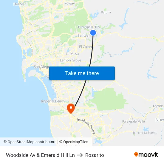 Woodside Av & Emerald Hill Ln to Rosarito map