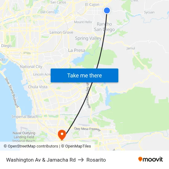 Washington Av & Jamacha Rd to Rosarito map