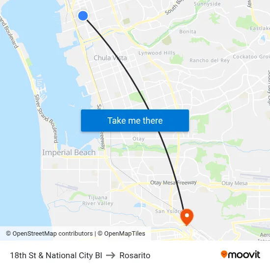 18th St & National City Bl to Rosarito map