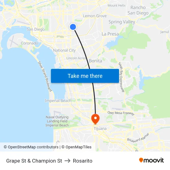 Grape St & Champion St to Rosarito map