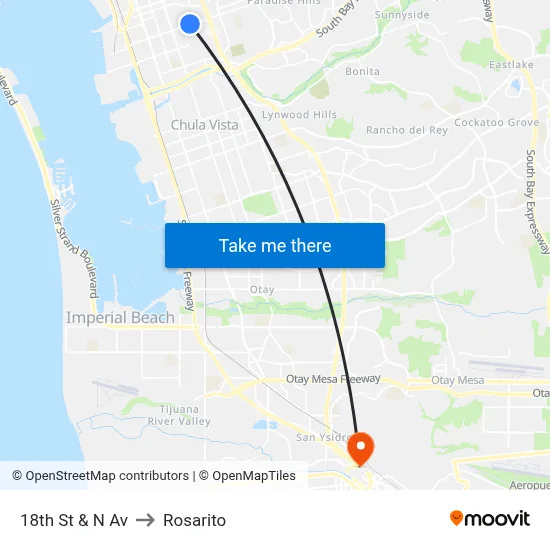18th St & N Av to Rosarito map