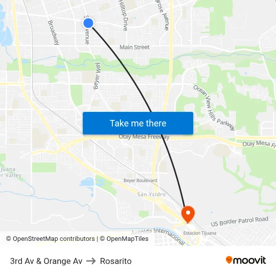 3rd Av & Orange Av to Rosarito map