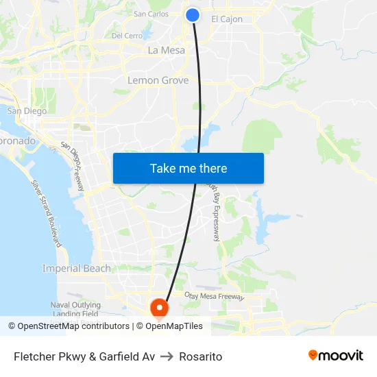 Fletcher Pkwy & Garfield Av to Rosarito map