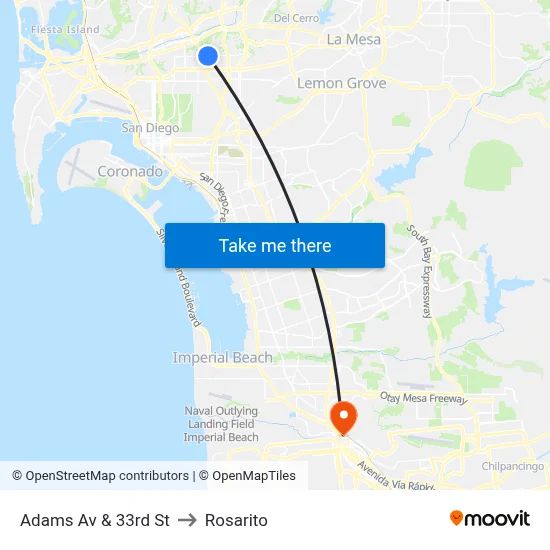 Adams Av & 33rd St to Rosarito map