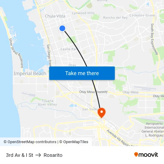 3rd Av & I St to Rosarito map