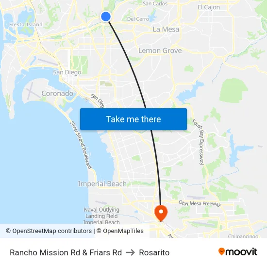 Rancho Mission Rd & Friars Rd to Rosarito map