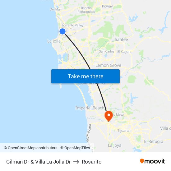 Gilman Dr & Villa La Jolla Dr to Rosarito map