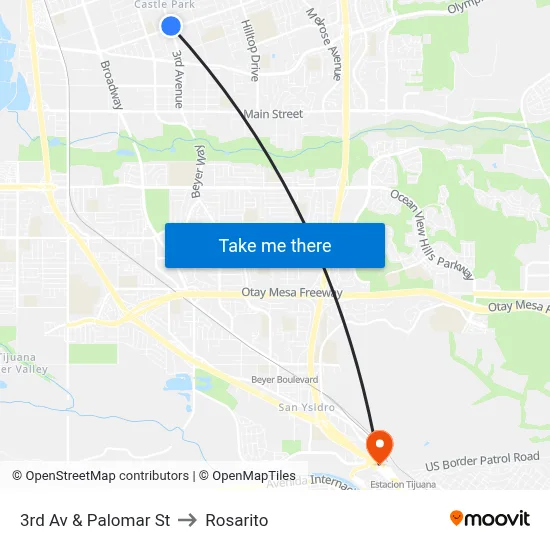 3rd Av & Palomar St to Rosarito map