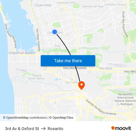 3rd Av & Oxford St to Rosarito map