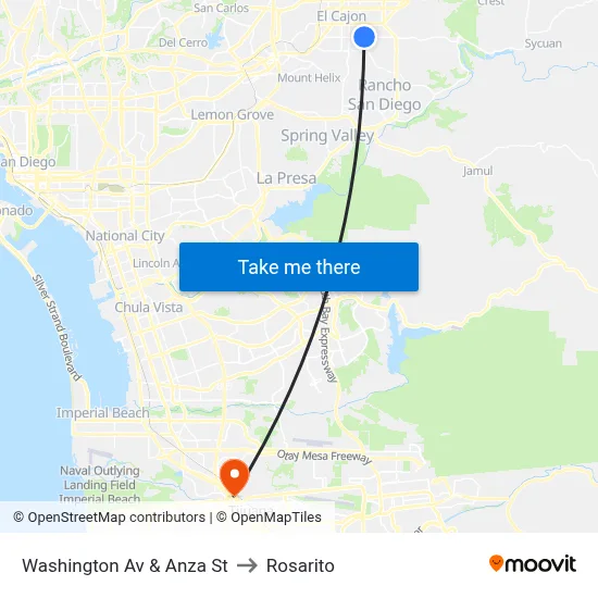 Washington Av & Anza St to Rosarito map