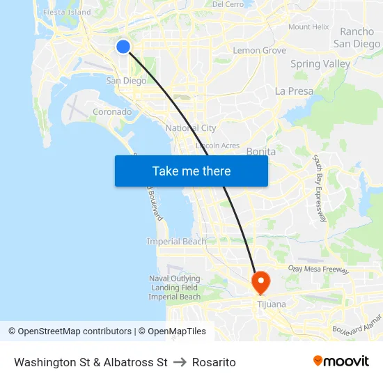 Washington St & Albatross St to Rosarito map