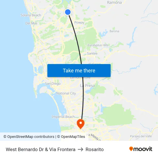 West Bernardo Dr & Via Frontera to Rosarito map