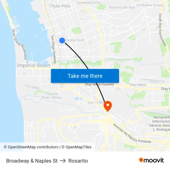 Broadway & Naples St to Rosarito map