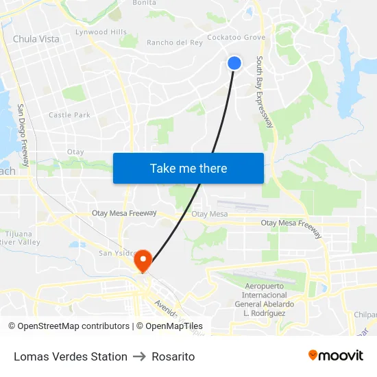 Lomas Verdes Station to Rosarito map