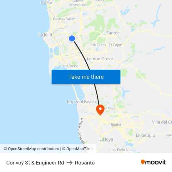Convoy St & Engineer Rd to Rosarito map