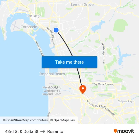 43rd St & Delta St to Rosarito map