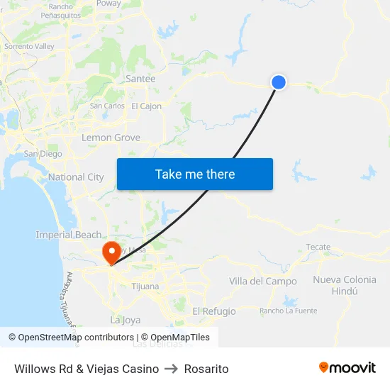 Willows Rd & Viejas Casino to Rosarito map