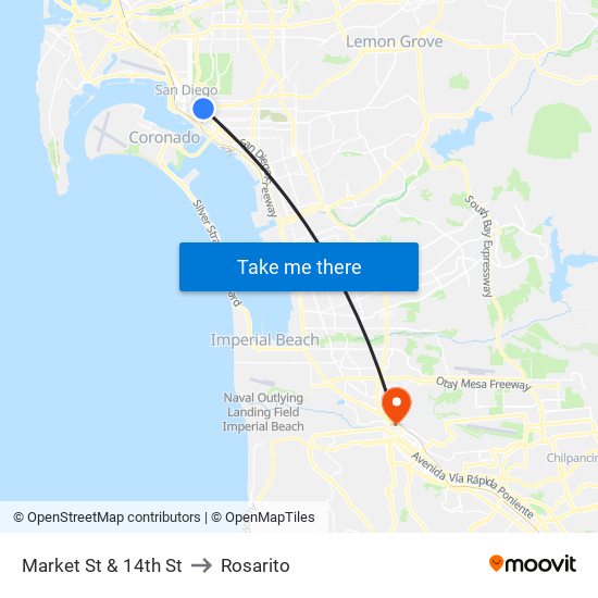 Market St & 14th St to Rosarito map