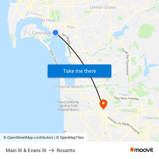 Main St & Evans St to Rosarito map