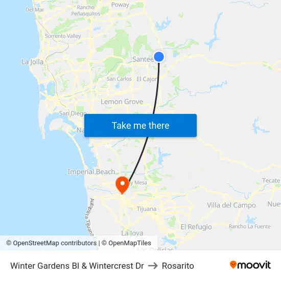Winter Gardens Bl & Wintercrest Dr to Rosarito map