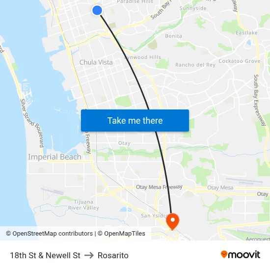 18th St & Newell St to Rosarito map