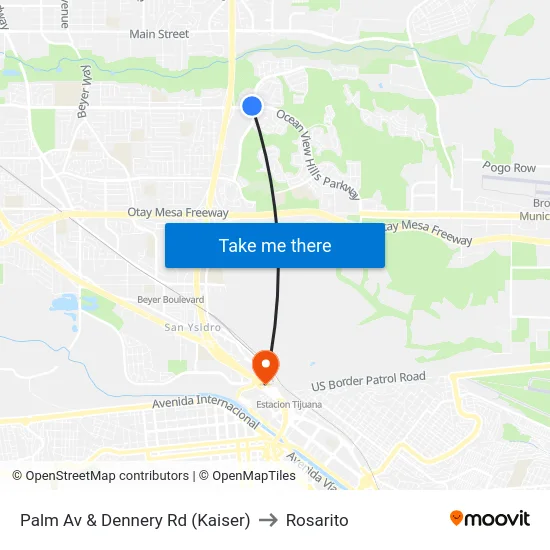 Palm Av & Dennery Rd (Kaiser) to Rosarito map