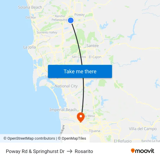 Poway Rd & Springhurst Dr to Rosarito map