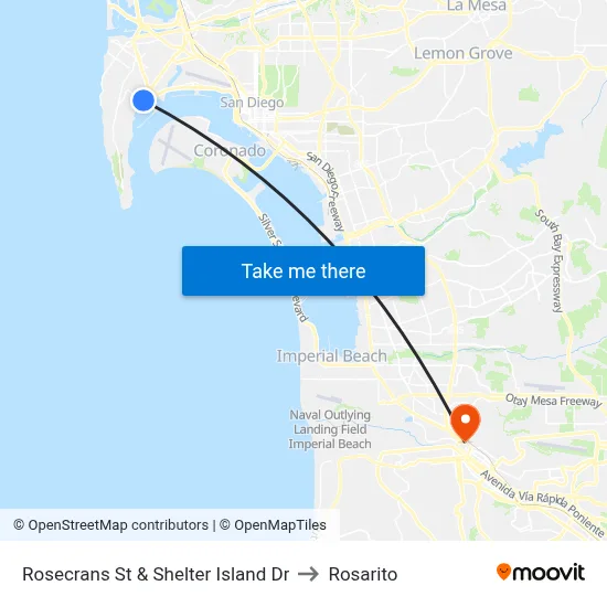 Rosecrans St & Shelter Island Dr to Rosarito map