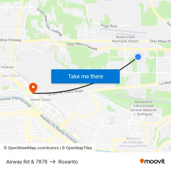 Airway Rd & 7878 to Rosarito map