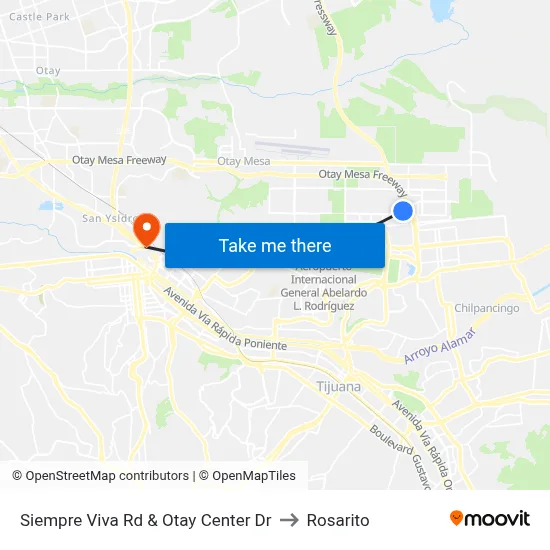 Siempre Viva Rd & Otay Center Dr to Rosarito map