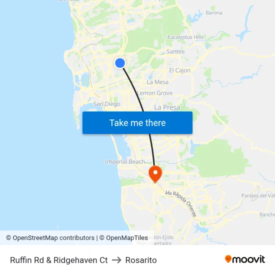 Ruffin Rd & Ridgehaven Ct to Rosarito map