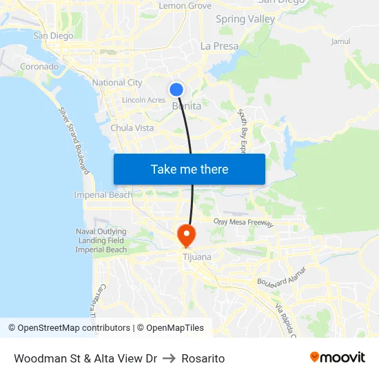 Woodman St & Alta View Dr to Rosarito map