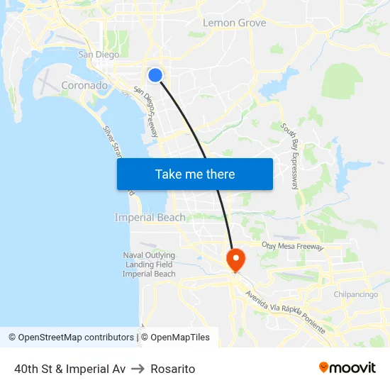 40th St & Imperial Av to Rosarito map