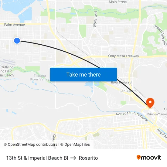 13th St & Imperial Beach Bl to Rosarito map