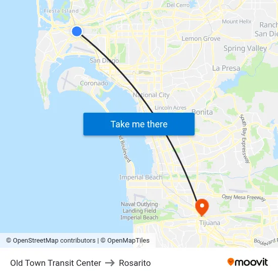 Old Town Transit Center to Rosarito map